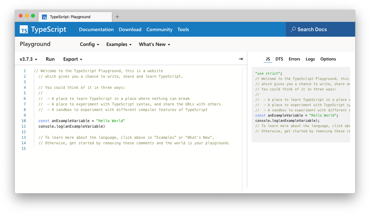 Preview of the TypeScript Playground screenshot